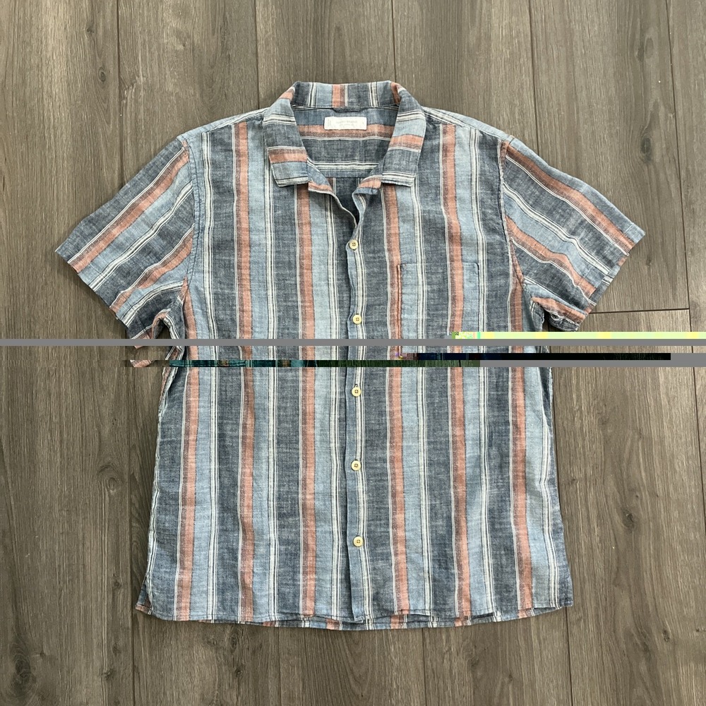 Lucky Brand Mens L Short Sleeve Button Up Shirt Blue Red Stripes